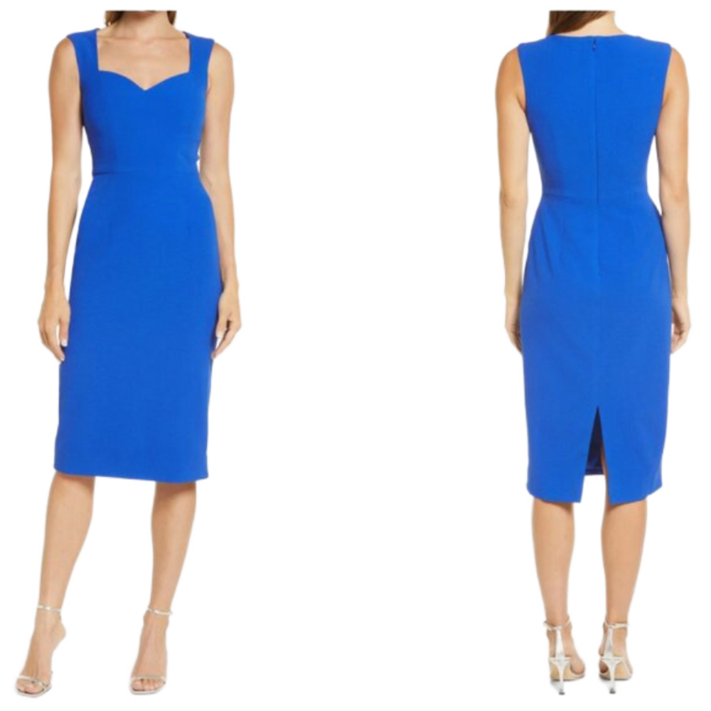 Dress the Population Elle Sweetheart Neck Sheath Blue Midi Dress Women Size XXL